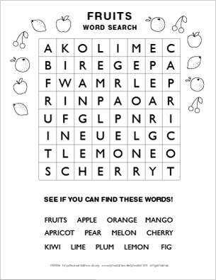 Free Easy Crossword Puzzles on 12 Fruit Names As Well As The Word  Fruits  Are Hidden In The Grid