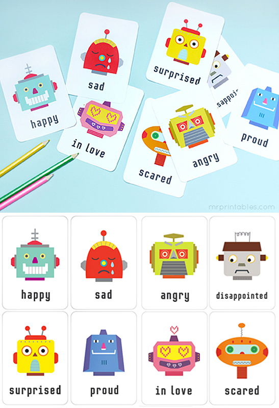 Emotion Flashcards with Emotional Robots