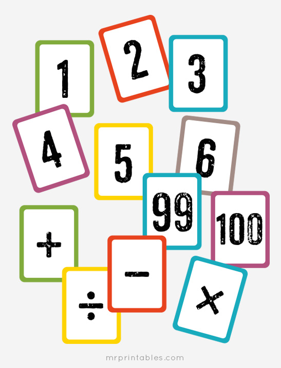 Printable Math Flash Cards — Numbers & Symbols