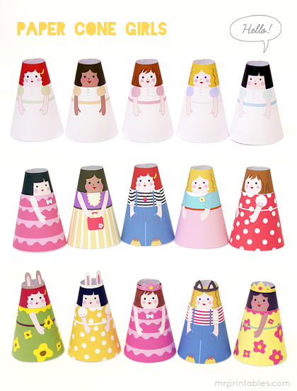 Cone Girls 3D Paper Dolls