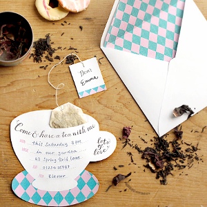 Argyle Tea Party Invitations with Tea Bags